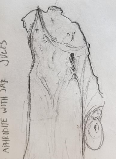 Aphrodite, with water jug, sketched at the ancient Agora of Athens.